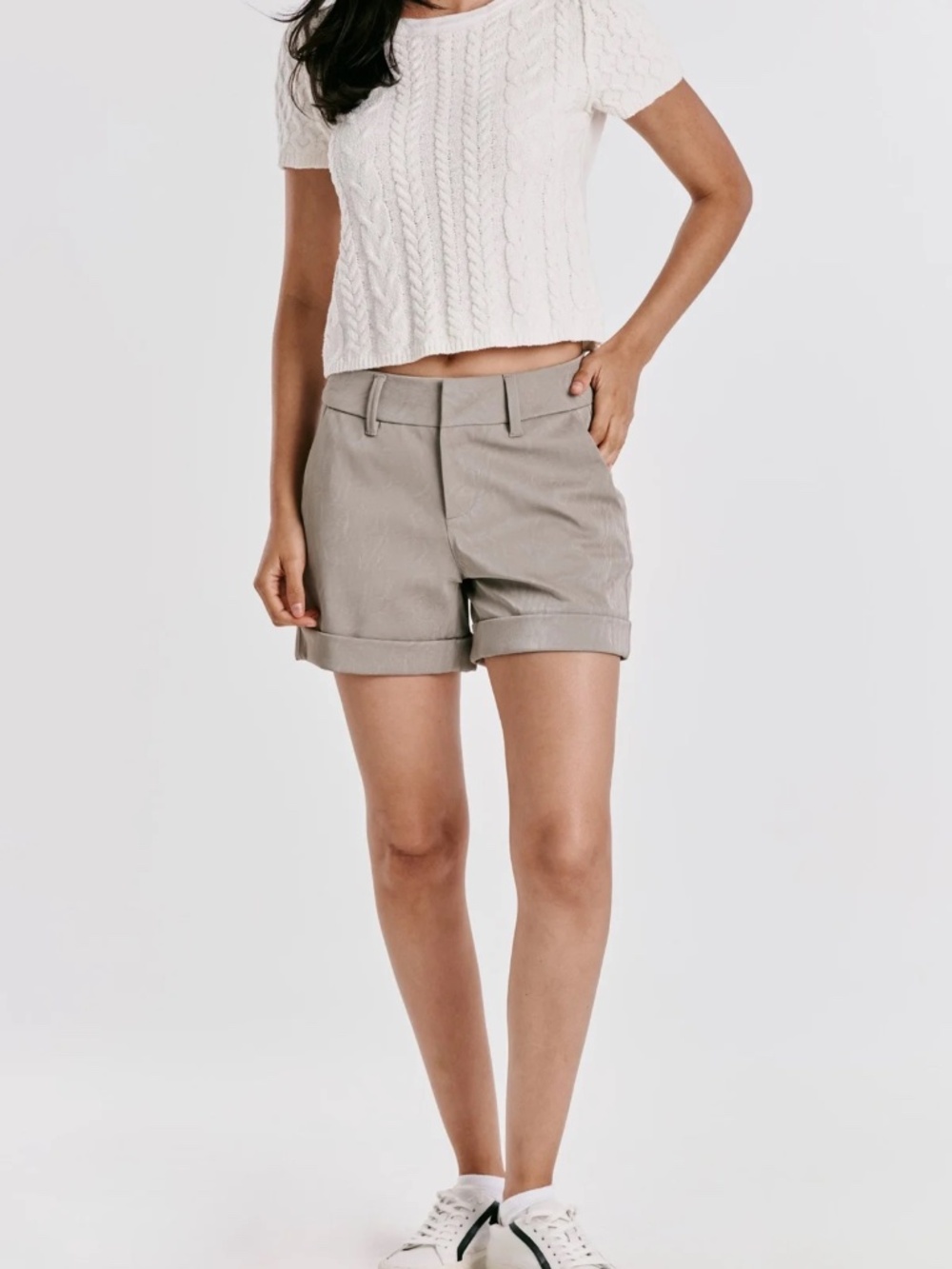 NEW Dear John Hampton Shorts Coated Crackle Faux Leather Cuffed Silverstone 29